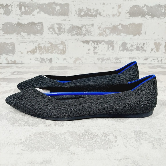NEW Rothy's The Flat Black Knit Pointy Toe Slip On Loafers O132
